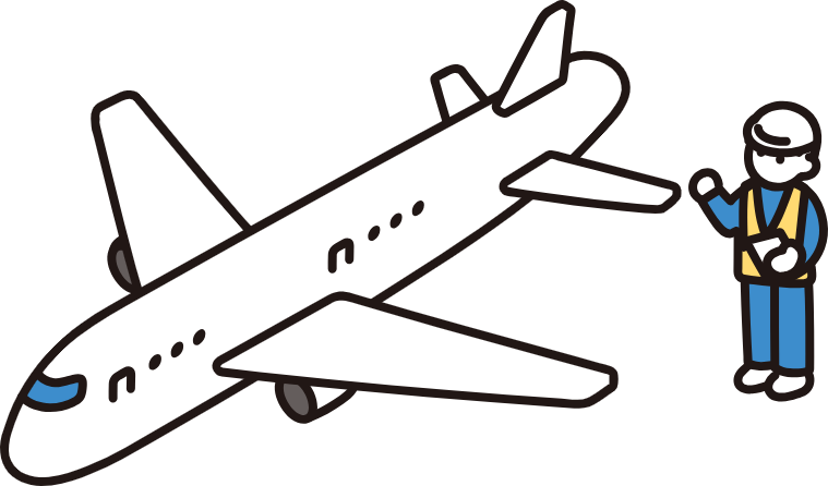 飛行機と旅行者のイラスト